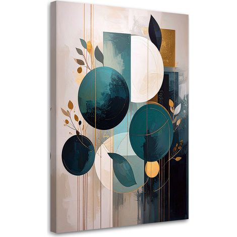 Leinwandbild Abstrakte Formen: Kreise und Blätter blau-beige 20x30 (1/5)