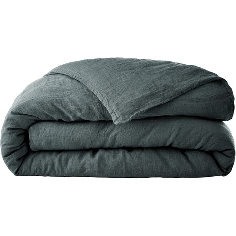 MARGAUX - Housse de Couette 240x220cm Lin Lavé Coloris Ardoise (1/4)