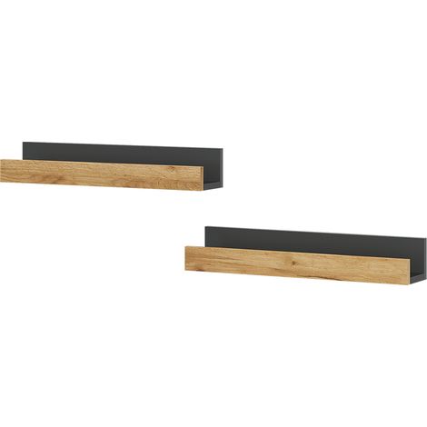 Wandregal Tomy, Anthrazit/Goldkraft Eiche, 60 x 10 cm 2er Set, Vicco