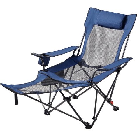 Mophorn Sedia da campeggio reclinabile, regolabile in 4 posizioni, sdraio pieghevole portatile per adulti con rete, poggiapiedi e poggiatesta, supporta fino a 99,8 kg, ideale per patio, colore blu (1/5)