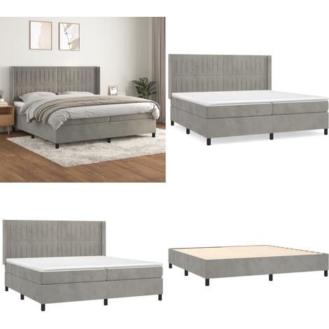 Cama box spring con colchón terciopelo gris claro 200x200 cm - Colchón de muelles - Cama de muelles