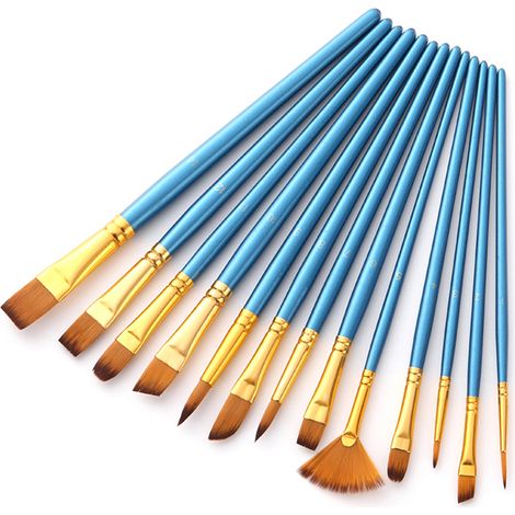 Lot de 13 pinceaux à peinture professionnels poil nylon manche bois pour artistes enfants adultes débutants acrylique huile aquarelle gouache ongle corps visage détail miniature loisirs créatifs dessi (1/4)