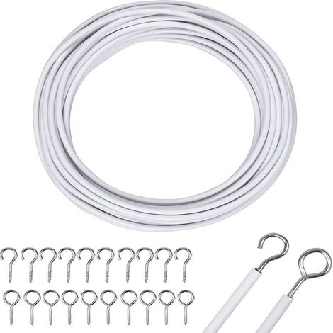 10m curtain net, white curtain wire, curtain wire with hooks and eyes, curtain cord, cord for curtain rod, hanging curtain, clothes net, curtain fixings, accessories
