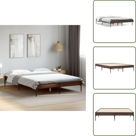 Cama de metal - vidaXL Estructura cama madera ingeniería metal marrón roble 135x190 cm - Cama de madera ingeniería