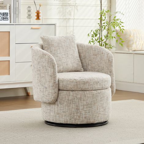 MODFU – Divano girevole 360° in ciniglia 76 cm con vano contenitore nascosto, cuscino schienale, base in legno e carico 110 kg – Avorio (1/5)