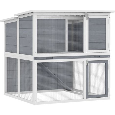 Clapier lapin extérieur 2 niveaux spacieux, cage à lapin avec toit double ouverture, plateau amovible, 98x95x102,5cm, gris (1/5)