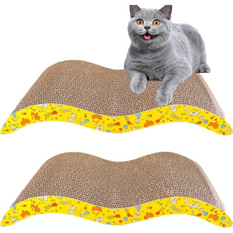 Griffoir pour chat, grand griffoir réversible en carton, style moderne, avec herbe à chat (lot de 2), marron (1/5)