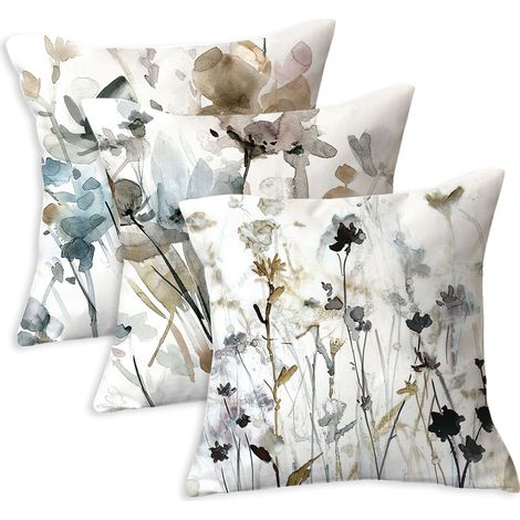 Lot de 3 housses de coussin, 45,7 x 45,7 cm, fermeture éclair invisible, motif imprimé devant, pour canapé salon (1/5)