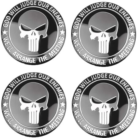 4 x Universal Skull Hubcaps, Car Wheel Hub Caps, Skull Wheel Hub Caps, Compatible with 56 mm Hubcaps