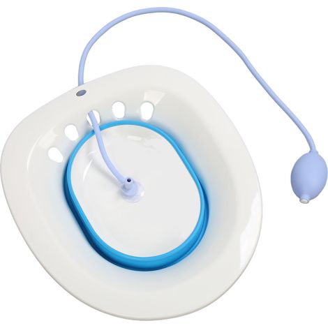 Bain de siège pliable multifonctionnel en silicone PP pour toilettes, idéal pour les hémorroïdes, les soins post-partum et la santé des femmes enceintes (bleu). (1/5)