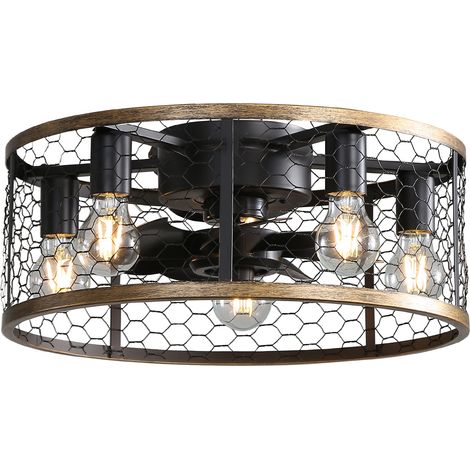 Ventilateur de plafond industriel encastrable de 50 cm avec 7 pales en ABS, télécommande, moteur CC réversible, ampoule incluse, pour l'intérieur - Marron (1/5)