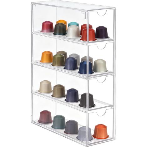 Boîte de rangement en acrylique avec tiroirs : 25 x 17,5 x 6,5 cm Boîte de rangement pour capsules de café en acrylique, tiroir de rangement pour capsules de café, papeterie, bijoux, cosmétiques (1/5)