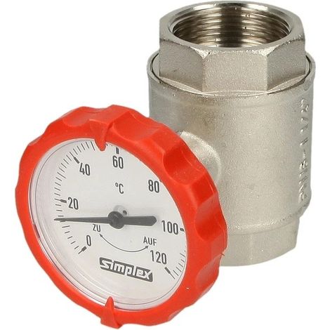 Flamco Grifo de esfera c. maneta de termómetro, rojo DN25 G1i PN16 MS vern., F10125