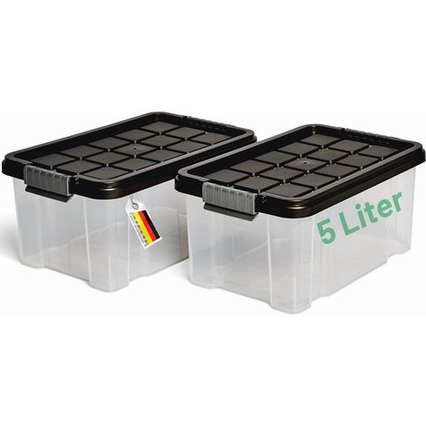 Novaliv boîte de rangement avec couvercle 5L anthracite emboîtable empilable boîte en plastique avec fermeture à clip Eurobox plastique sans BPA 30 x
