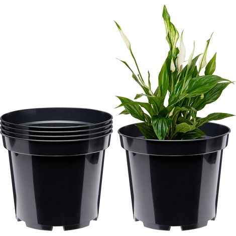 Garronda Pots Horticulture Ronds Pots pour Culture de Plants de Plantes et Fleurs GD-0025 (5 Pièces Noir, ⌀ 32,7cm H 26cm)