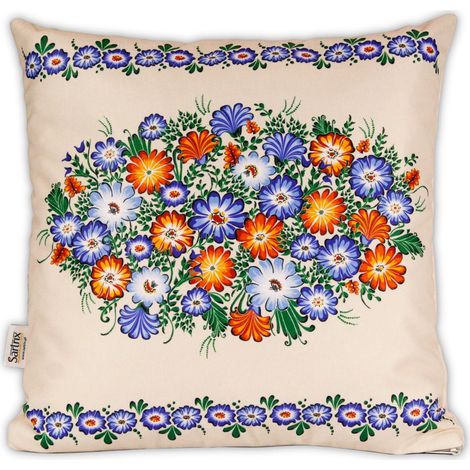 Taie d'oreiller folk Opole fleurs été beige (1/2)