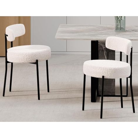 Chaise repas blanche bouclé pieds noirs 58 × 52 × 35 cm (1/2)