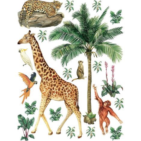 Sticker Animaux de la jungle : girafe, singe, léopard - 1 planche 65 x 85 cm (1/5)