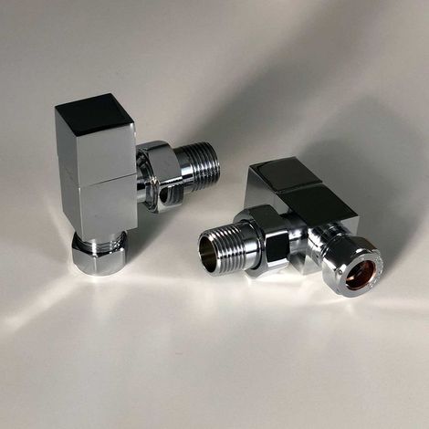 TEES Angled Square Chrome Central Heating Radiator, Towel Rail Valve 1/2 - 15mm Designer Valve