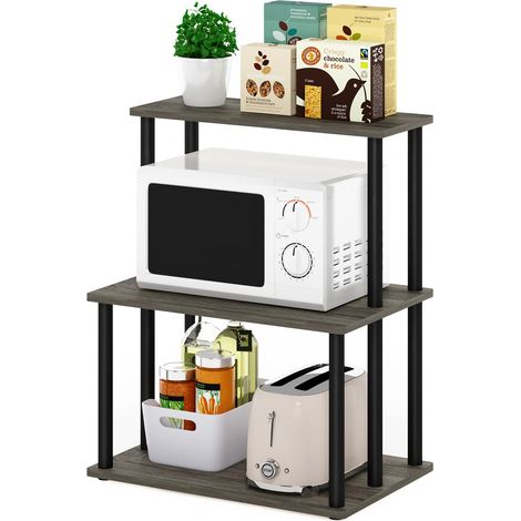 Étagère de Cuisine 3 Niveaux sans Outils, Chêne Français Gris/Noir (1/5)