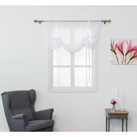 1 Stück durchscheinender Tüllvorhang mit vertikalem Stangendurchzug für Schlafzimmer, Küche und Wohnzimmer, weiße Bänder, Breite 80 cm x Höhe 120 cm (1/3)