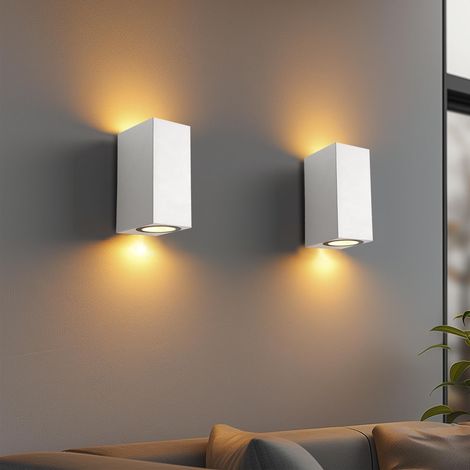 Applique Murale Extérieure 2 Pièces, IP54 Étanche avec Douille GU10 (sans ampoule) Up Down, Blanc, Carré (1/5)