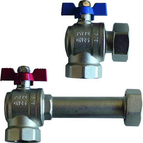 SCHÜTZ Set de válvulas de bola a escuadra vertical, 1" H/1" H, tuerca loca PN32, 5006585