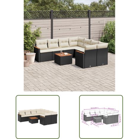 The Living Store 9-tlg. Garten-Sofagarnitur mit Kissen Schwarz Poly Rattan - Gartenmöbel Set - Gartensorte - Outdoor Möbel - Rattan Sofa - Lounge Set (1/3)