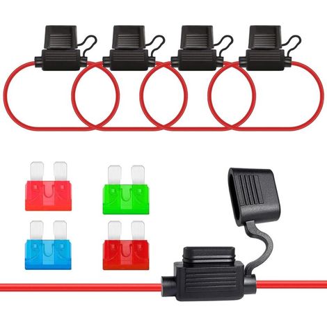 Portafusibili impermeabile da 10 AWG per auto a 32 V in linea con standard da 10 A, 15 A, 30 A, 40 A per auto e moto (8 pezzi, inclusi 4 portafusibili)