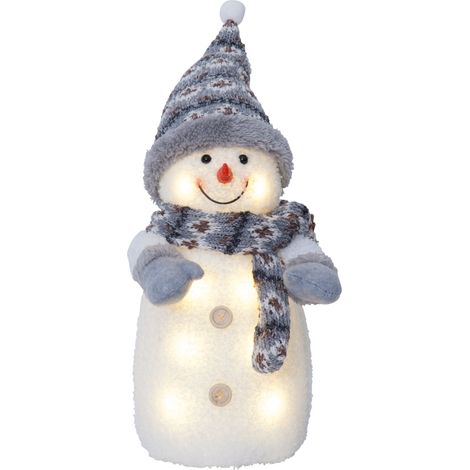 EGLO LED Weihnachtsdeko, Leuchtfigur Schneemann aus Stoff mit Kunststoffkörper in weiß und grau, batteriebetriebene Figur Weihnachten, warmweiß, 38 cm (1/3)