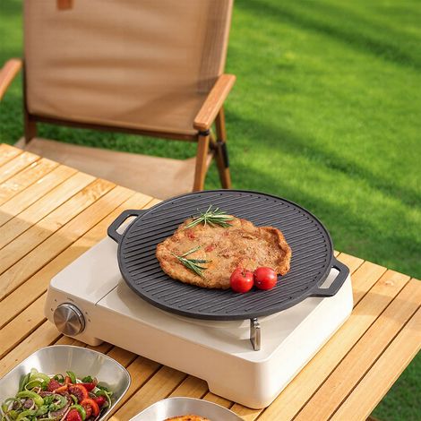 Pre-Seasoned Double-sided Round Cast Iron Grill Pan (1/5)