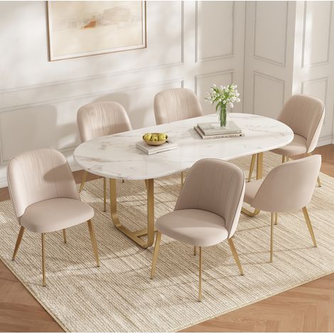 Lot de 6 chaises de salle à manger en velours beige, modernes, pieds métal doré, confortables et faciles à monter (1/5)