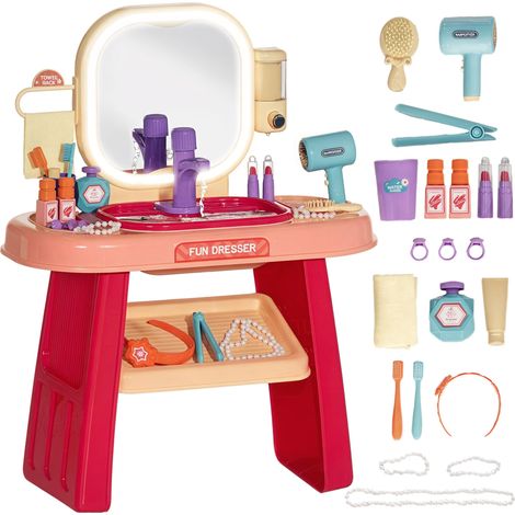 Ensemble de Coiffeuse pour Enfants avec Miroir, 23 PCS, Rose (1/5)
