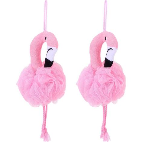 Lot de 2 éponges loofah Flamingo - boules de bain et gommage corporel en maille pour une exfoliation optimale, avec coussinet en maille, éponge de bain et serviette loofah, accessoires de douche pour (1/5)