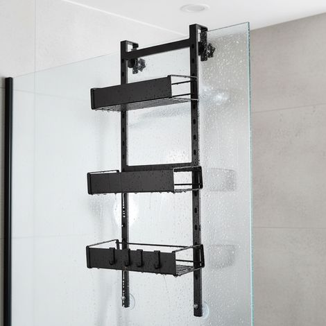 Estante de ducha colgante, organizador de ducha de metal, no requiere taladro, 3 cestas, color negro