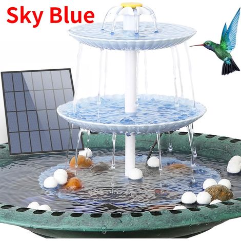 Fontaine solaire à trois niveaux (bleu ciel) avec pompe à eau solaire de 3,5 W et fontaine de jardin amovible pour bain d'oiseaux (trois couleurs). (1/5)