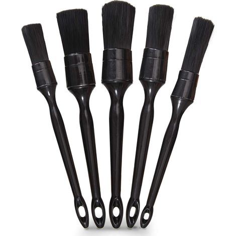 CCYKXA Set of 5 black car cleaning brushes, comfortable grip and scratch-resistant for interior or exterior use, wheels, tires, engine compartment, leather seats, door panels, emblems (1/5)