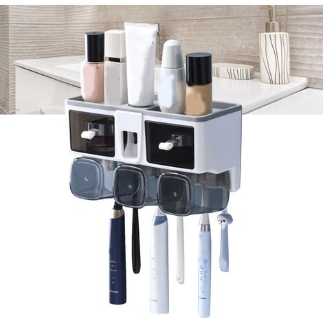 Étagère murale sans perçage pour brosses à dents, porte-gobelets pour bain de bouche, support de rangement pour toilettes, blanc, 3 gobelets (1/5)