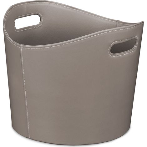 Cesta para leña moderna talla L 38 x 32 cm con asas prácticas decoración interior de piel sintética gris 130010930 (1/4)