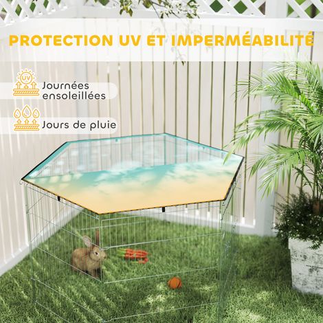Parc pour chien, enclos chien 6 panneaux avec toit, modulable et pliable, enclos portable 76H cm avec porte argent vert (1/5)