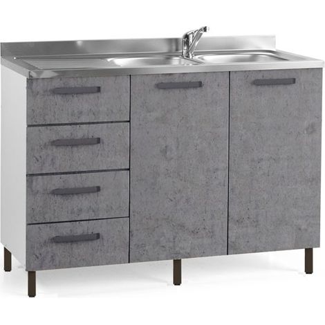 Sottolavello per cucina grigio cemento 2 ante c-cass. SX Cm 120x50xH 85