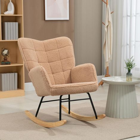 Fauteuil à bascule en imitation peau de mouton, relax 120 kg, brun pour chambre et salon (1/5)