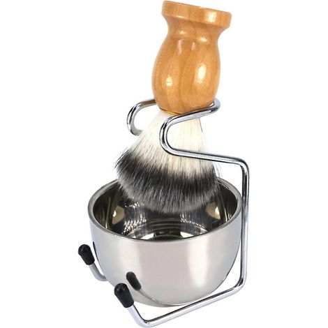 Fornnerg Outil de beauté pour rasage de barbe et moustache pour hommes, bol en acier inoxydable avec support et brosse en bois (1/5)