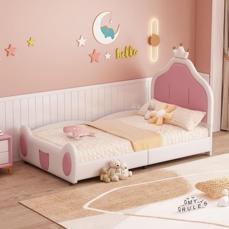 Lit rembourré simili cuir tissu blanc capitonné avec sommier 90x200 cm (1/5)
