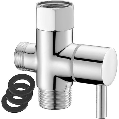Dreiwege-Armatur aus Messing, G1/2-Anschluss, Duscharmatur, Umsteller, WC-Armatur, Absperrventil (silber)