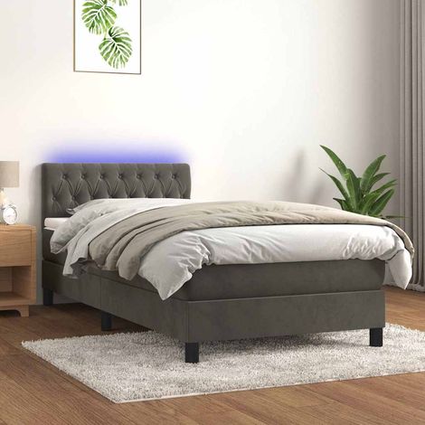 Cama box spring colchón y LED terciopelo gris oscuro 90x200 cm (1/5)