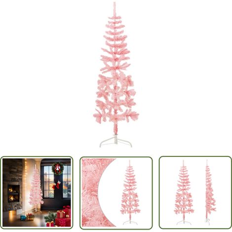 Sapin de Noël demi-sapin - vidaXL Demi sapin de Noël artificiel mince avec support Rose 180 cm - Décoration de fête (1/5)