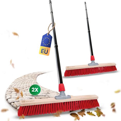 Novaliv 2x balai de rue 60 cm avec manche extérieur Poils élastomère Idéal comme balai extérieur Balai de jardin Poils durs avec manche Balai de