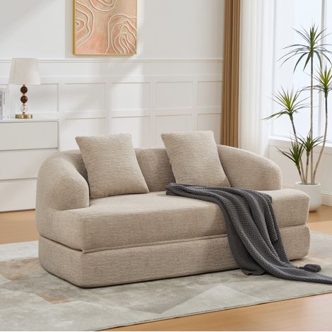 Divano letto 157x84x65 cm cachi in chenille convertibile 2 posti senza montaggio (1/5)
