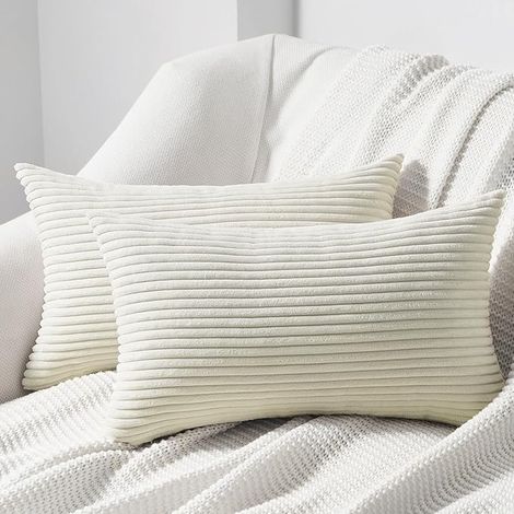 Set di 2 fodere per cuscini decorativi in morbido velluto a coste per soggiorno e camera da letto con cerniera invisibile - 30 x 50 cm - Crema